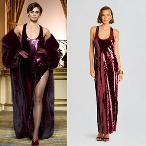 Retrofete Bella Sequin Racerback Maxi Dress Maroon Small